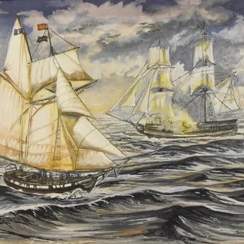 "Battle for Speed"Original available, matted and framed 320.00
9x12 prints available.
Back in the days of sailing ships, the winners of a gun battle often depended on speed and mobility as well as guns and just pure luck of the draw.
