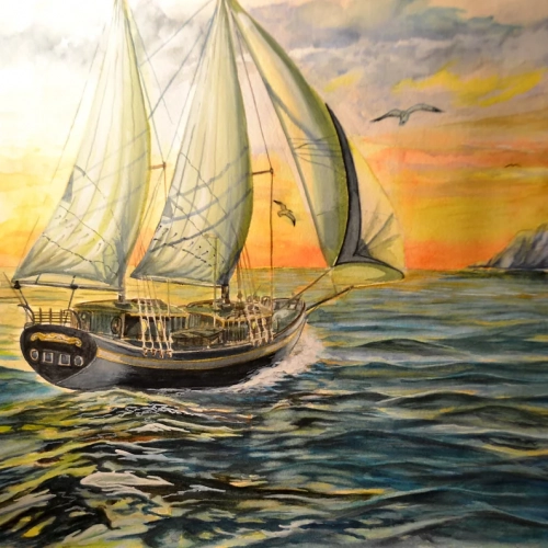"Sailing to Treasure Island"
9x12 prints available. 
I was inspired Stephen Curtis Chapmans song, "Sailing to treasure island." I painted my depiction of it. It always gives me a peaceful feeling.